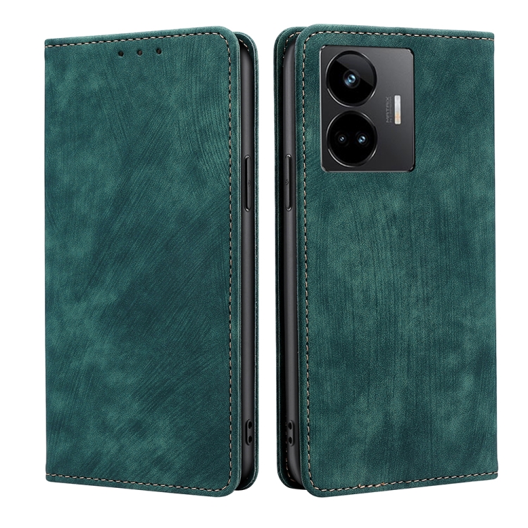 

For Realme GT Neo 5 / GT3 / GT Neo 5 240W RFID Anti-theft Brush Magnetic Leather Phone Case(Green)