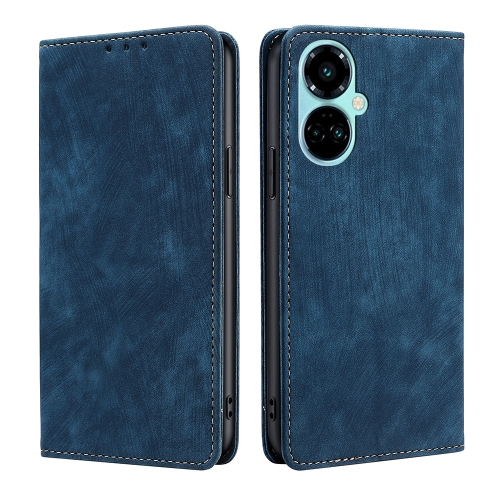 

For Tecno Camon 19 / 19 Pro RFID Anti-theft Brush Magnetic Leather Phone Case(Blue)