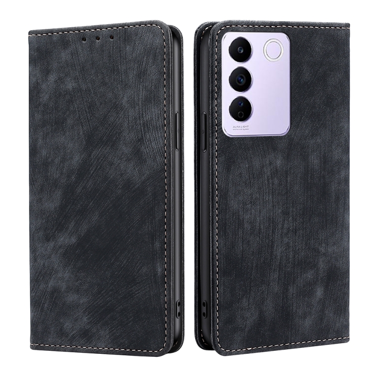 

For vivo S16e RFID Anti-theft Brush Magnetic Leather Phone Case(Black)