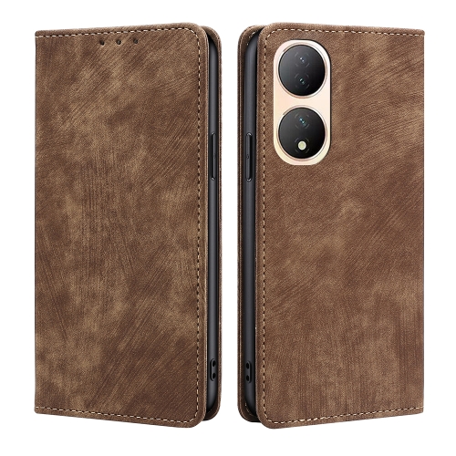 

For vivo Y100 5G RFID Anti-theft Brush Magnetic Leather Phone Case(Brown)