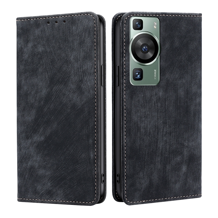 

For Huawei P60 / P60 Pro RFID Anti-theft Brush Magnetic Leather Phone Case(Black)