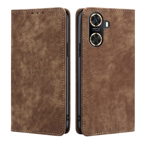 

For Huawei Enjoy 60 RFID Anti-theft Brush Magnetic Leather Phone Case(Brown)