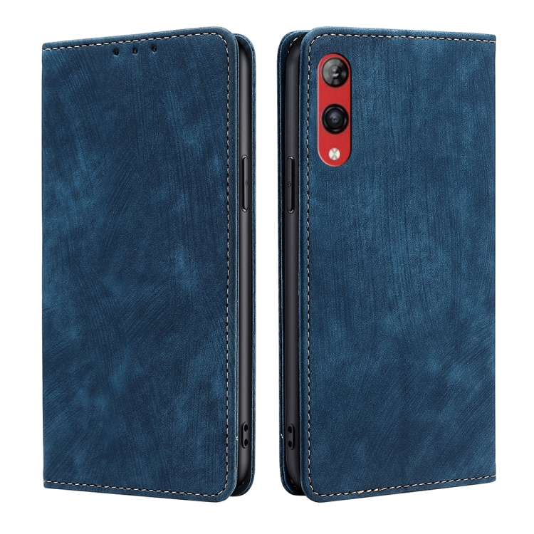 

For Rakuten Hand 4G RFID Anti-theft Brush Magnetic Leather Phone Case(Blue)