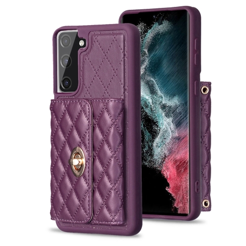 

For Samsung Galaxy S21 FE 5G Horizontal Metal Buckle Wallet Rhombic Leather Phone Case(Dark Purple)