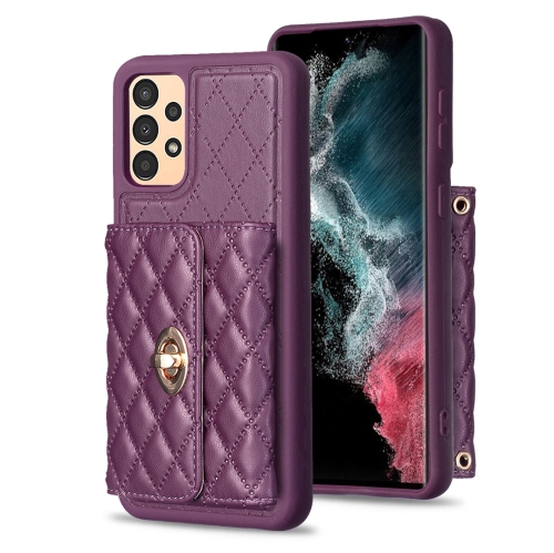 

For Samsung Galaxy A13 4G Horizontal Metal Buckle Wallet Rhombic Leather Phone Case(Dark Purple)