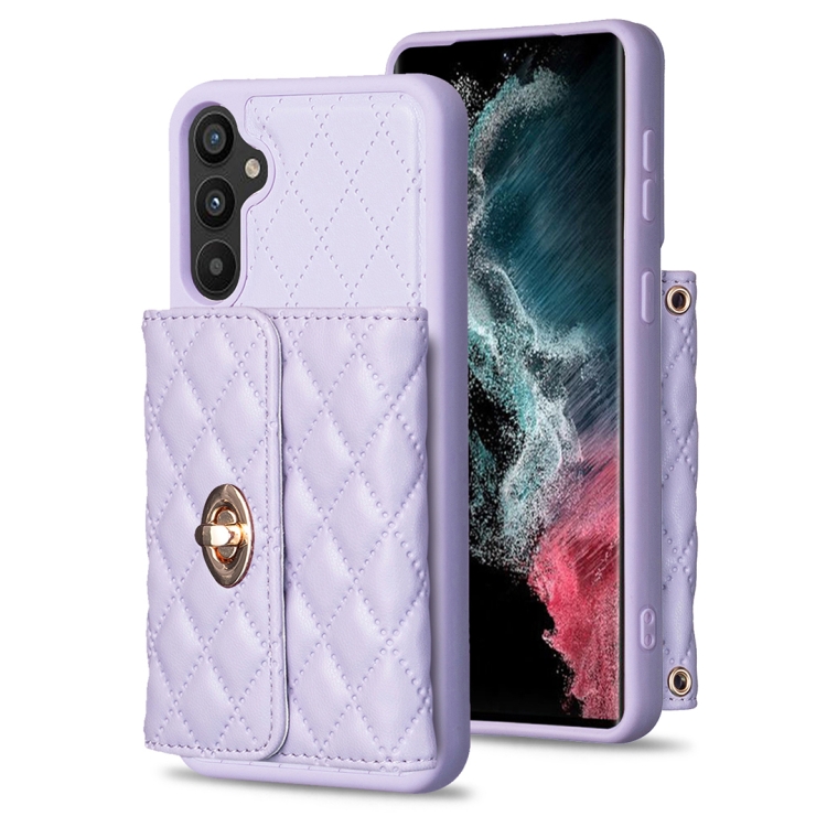 

For Samsung Galaxy A34 5G Horizontal Metal Buckle Wallet Rhombic Leather Phone Case(Purple)