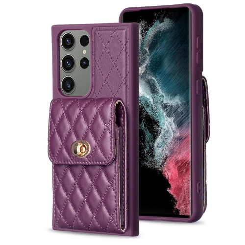 

For Samsung Galaxy S23 Ultra 5G Vertical Wallet Rhombic Leather Phone Case(Dark Purple)