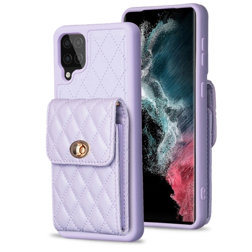 

For Samsung Galaxy A12 Vertical Wallet Rhombic Leather Phone Case(Purple)