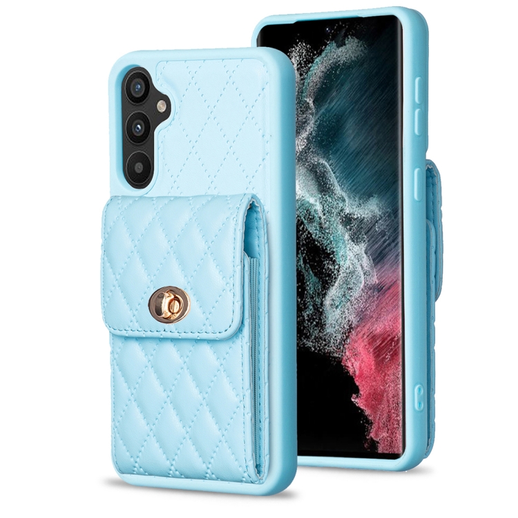 

For Samsung Galaxy A34 5G Vertical Wallet Rhombic Leather Phone Case(Blue)