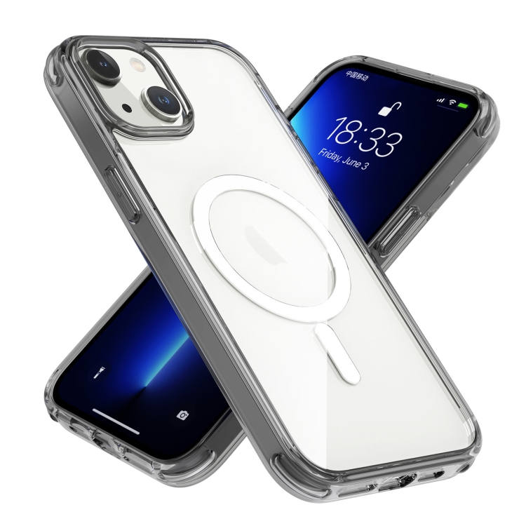 

For iPhone 14 Magsafe Magnetic Airbag Shockproof TPU + PC Phone Case(Transparent Grey)