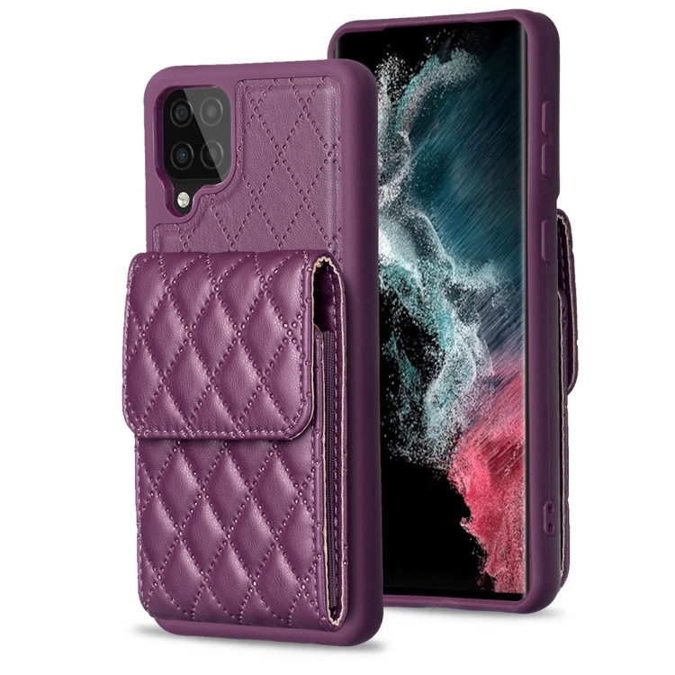 

For Samsung Galaxy A12 Vertical Wallet Rhombic Leather Phone Case(Dark Purple)