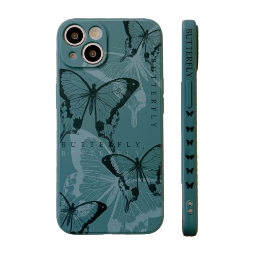 

For iPhone 13 Pro Max Side Pattern Magic TPU Phone Case(Green Butterflies)