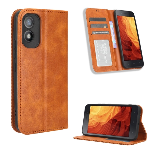 

For Itel A18 Magnetic Buckle Retro Texture Leather Phone Case(Brown)