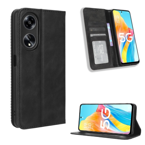 

For OPPO A1 5G Magnetic Buckle Retro Texture Leather Phone Case(Black)