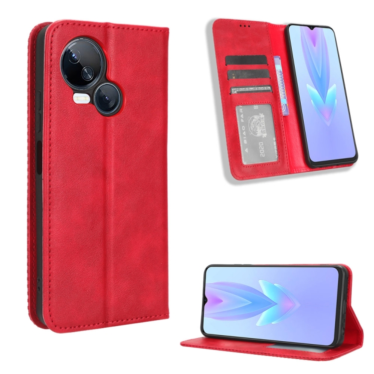 

For Tecno Spark 10 5G Magnetic Buckle Retro Texture Leather Phone Case(Red)