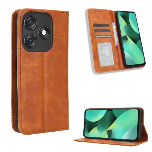 

For Tecno Spark 10C Magnetic Buckle Retro Texture Leather Phone Case(Brown)