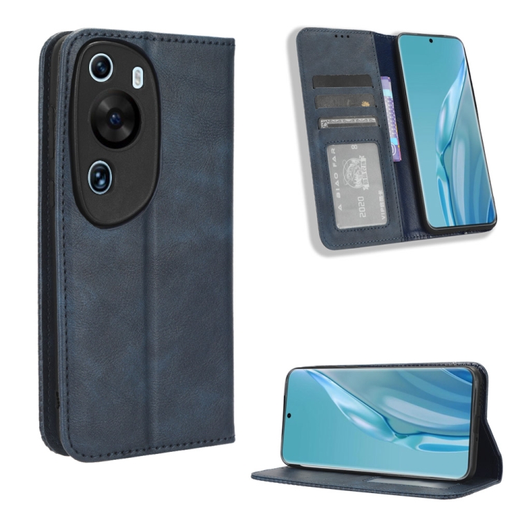 

For Huawei P60 Art Magnetic Buckle Retro Texture Leather Phone Case(Blue)