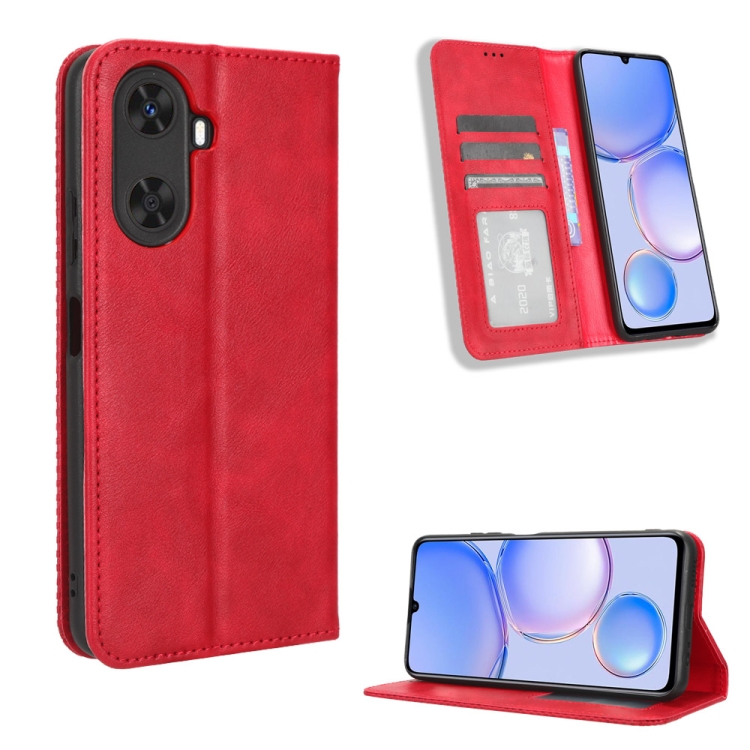 

For Huawei Enjoy 60 4G Magnetic Buckle Retro Texture Leather Phone Case(Red)