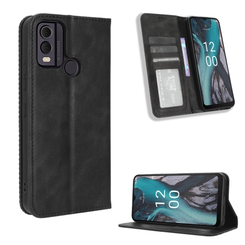 

For Nokia C22 Magnetic Buckle Retro Texture Leather Phone Case(Black)