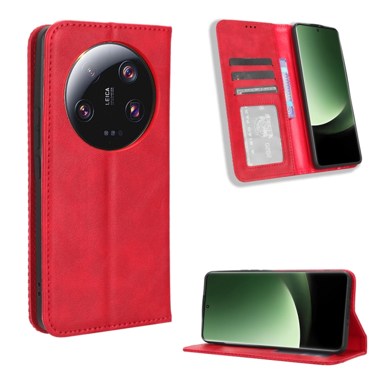

For Xiaomi 13 Ultra Magnetic Buckle Retro Texture Leather Phone Case(Red)