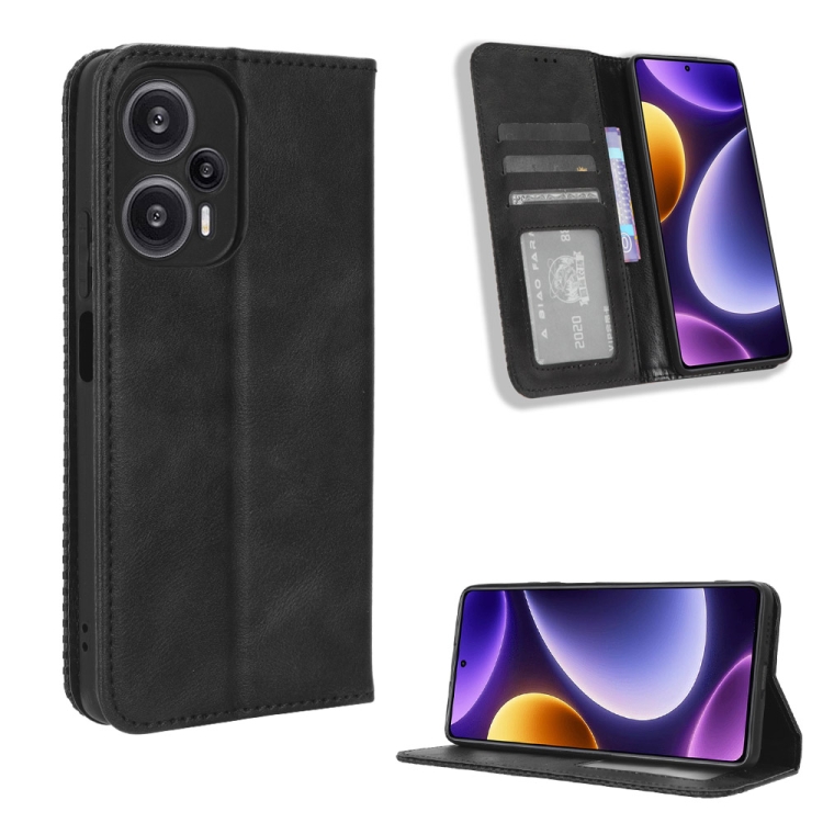 

For Xiaomi Redmi Note 12 Turbo 5G Magnetic Buckle Retro Texture Leather Phone Case(Black)