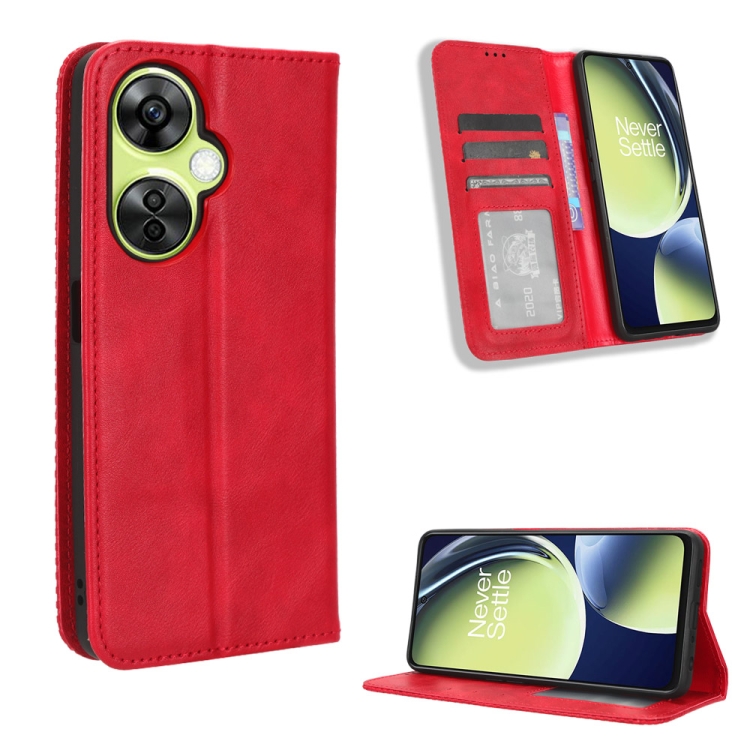 

For OnePlus Nord CE 3 Lite Magnetic Buckle Retro Texture Leather Phone Case(Red)
