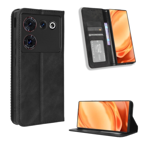 

For ZTE Nubia Z50 Ultra Magnetic Buckle Retro Texture Leather Phone Case(Black)