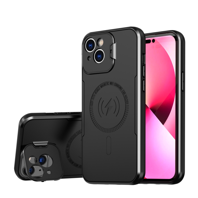 

For iPhone 14 Plus MagSafe Magnetic Invisible Camera Holder Phone Case(Black)