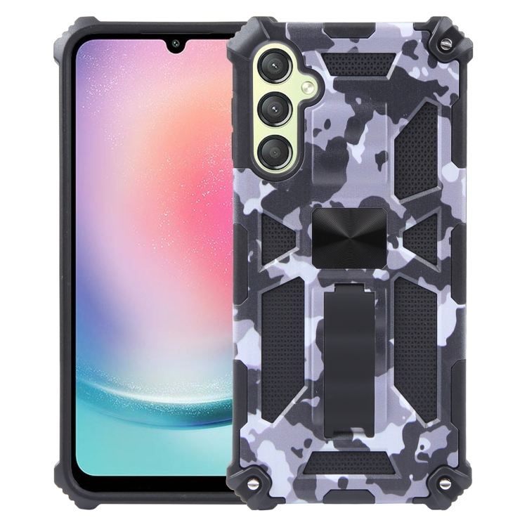 

For Samsung Galaxy A24 4G Camouflage Armor Kickstand TPU + PC Magnetic Phone Case(Black)