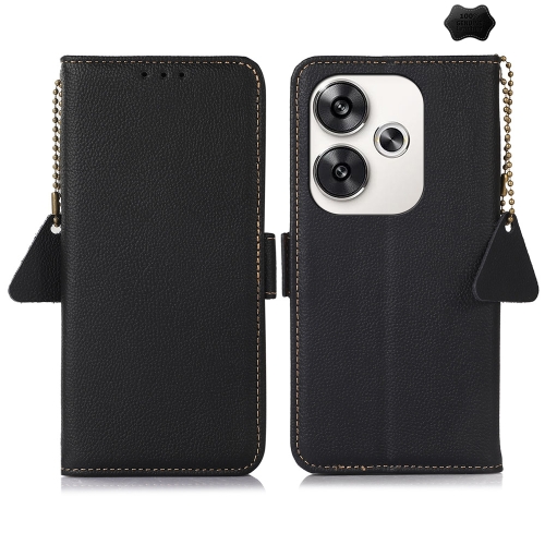 

For Xiaomi POCO F6 Side-Magnetic TJ Genuine Leather RFID Phone Case(Black)