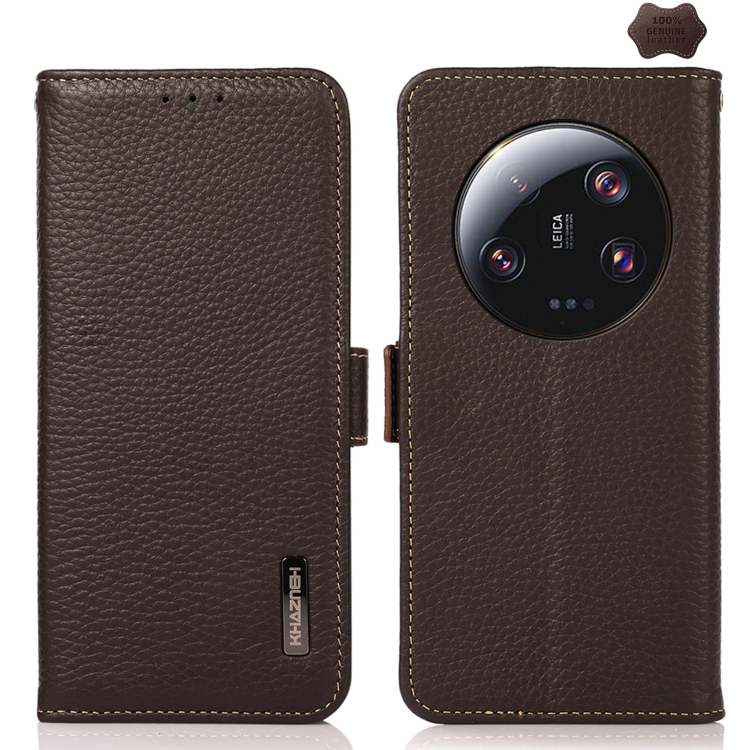 

For Xiaomi 13 Ultra KHAZNEH Side-Magnetic Litchi Genuine Leather RFID Phone Case(Brown)
