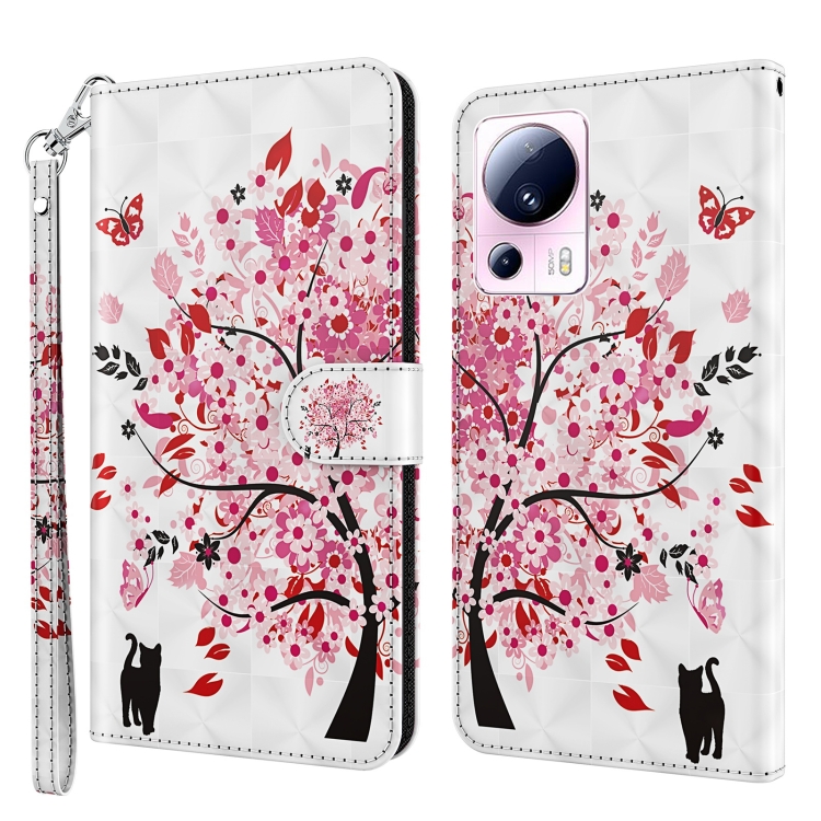 

For Xiaomi 13 Lite 3D Painting Pattern Leather Phone Case(Cat Under The Tree)