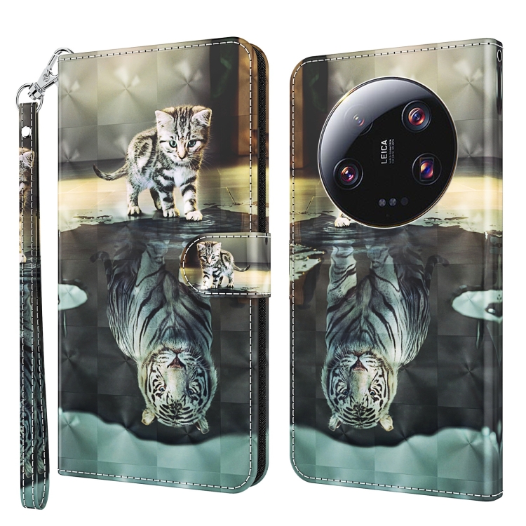 

For Xiaomi 13 Ultra 3D Painting Pattern Flip Leather Phone Case(Cat Tiger)