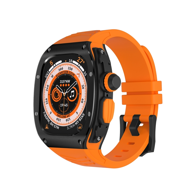 

For Apple Watch Ultra 49mm Armor Stainless Steel Case TPU Watch Band(Black Orange)