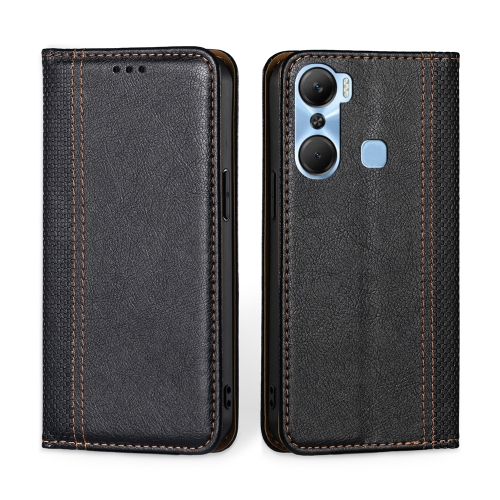

For Infinix Hot 12 Pro Grid Texture Magnetic Flip Leather Phone Case(Black)