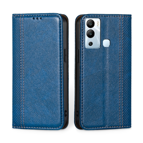 

For Infinix Hot 12i Grid Texture Magnetic Flip Leather Phone Case(Blue)