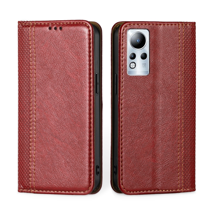 

For Infinix Note 11 Grid Texture Magnetic Flip Leather Phone Case(Red)