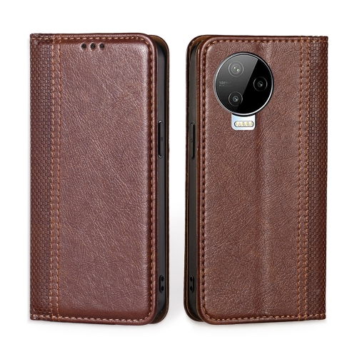 

For Infinix Note 12 Pro 4G / 12 2023 Grid Texture Magnetic Flip Leather Phone Case(Brown)