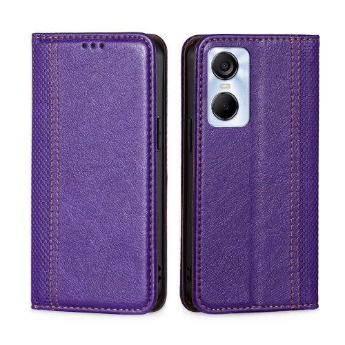 

For Tecno Pop 6 Pro Grid Texture Magnetic Flip Leather Phone Case(Purple)