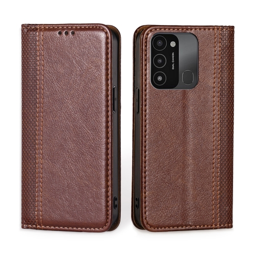

For Tecno Spark 8C / Spark GO 2022 Grid Texture Magnetic Flip Leather Phone Case(Brown)