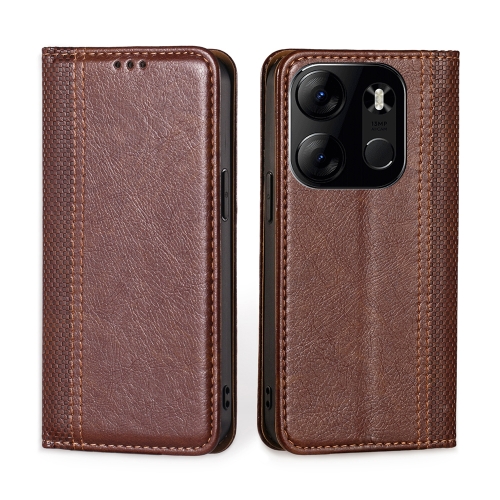 

For Tecno Spark GO 2023/Pop 7/Pop 7 Pro Grid Texture Magnetic Flip Leather Phone Case(Brown)