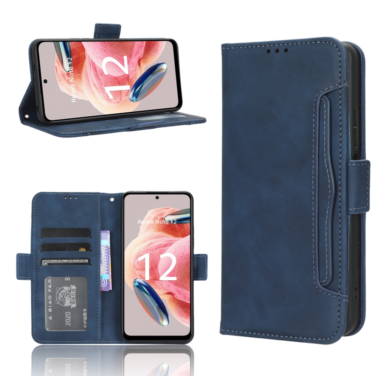

For Xiaomi Redmi Note 12 4G Global Skin Feel Calf Texture Card Slots Leather Phone Case(Blue)