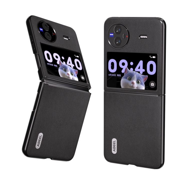 

For vivo X Flip Genuine Leather Xiaoya Series Phone Case(Black)