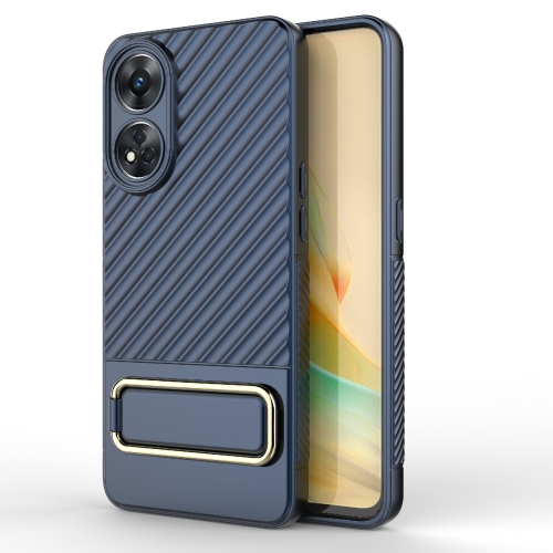 

For OPPO Reno8 T 4G Wavy Textured Phone Case with Lens Film(Blue)