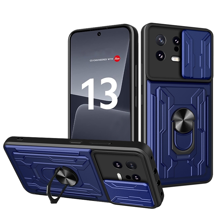 

For Xiaomi 13 Sliding Camshield TPU+PC Phone Case with Card Slot(Blue)