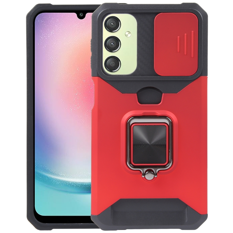 

For Samsung Galaxy A24 4G Camera Shield Card Slot PC+TPU Phone Case(Red)