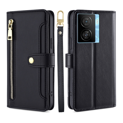 

For vivo iQOO Z7x Sheep Texture Cross-body Zipper Wallet Leather Phone Case(Black)