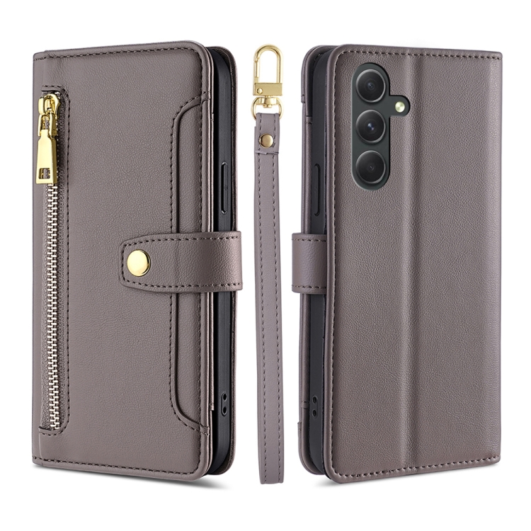 

For Samsung Galaxy A54 5G Sheep Texture Cross-body Zipper Wallet Leather Phone Case(Grey)