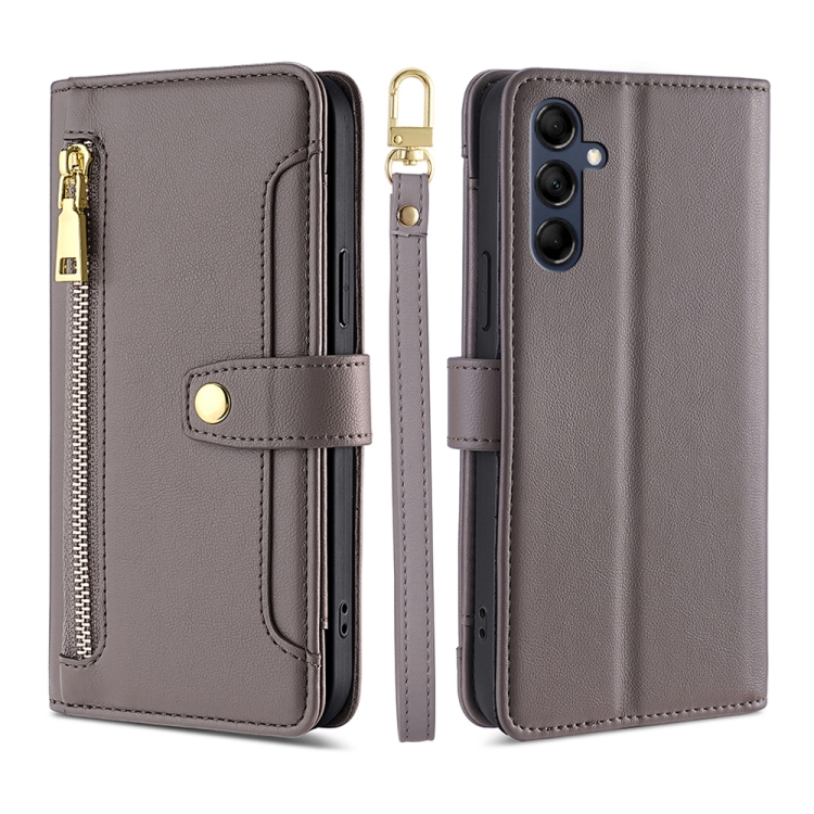 

For Samsung Galaxy M14 5G Sheep Texture Cross-body Zipper Wallet Leather Phone Case(Grey)