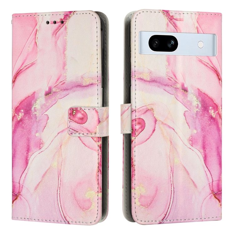 

For Google Pixel 7a Painted Marble Pattern Leather Phone Case(Rose Gold)